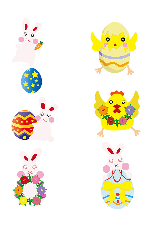 卡通可爱兔子小鸡彩蛋花环手绘