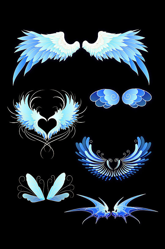 蓝色的大翅膀插画装饰图案