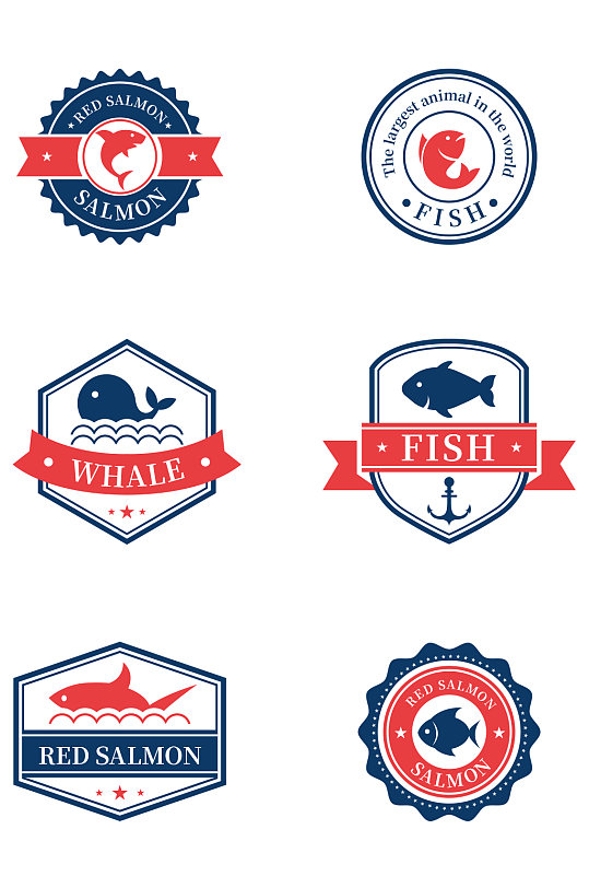 矢量海洋鱼类标签边框圆标