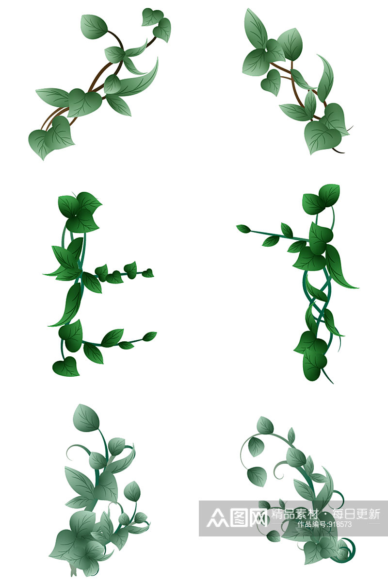 绿色植物叶子手绘藤蔓透明底免抠素材