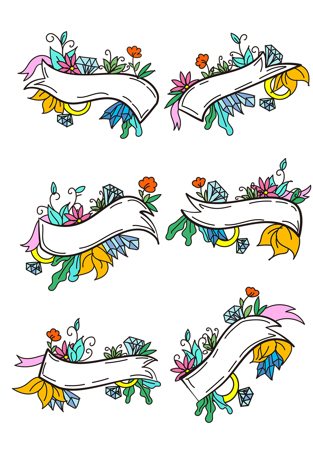 可爱插画风卡通钻石边框素材素材