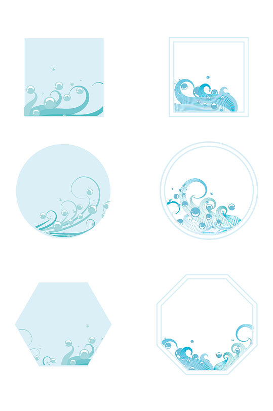 青色水水滴相框边框标题框素材