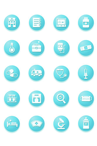 清新简约医疗卫生防疫扁平矢量图标素材