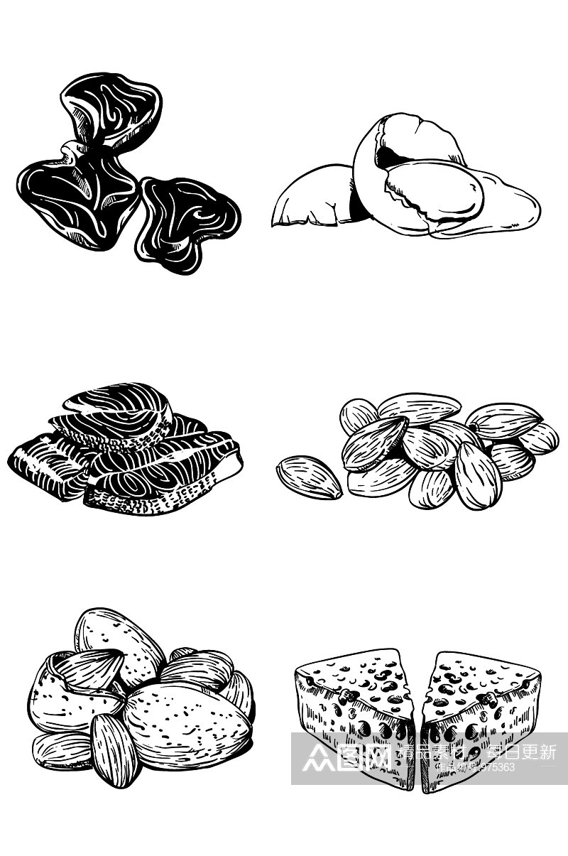 补钙食物黑白手绘线描素材
