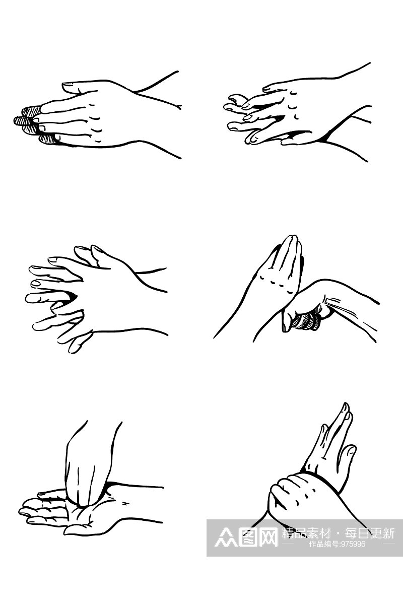 正确洗手六步法手绘步骤素材