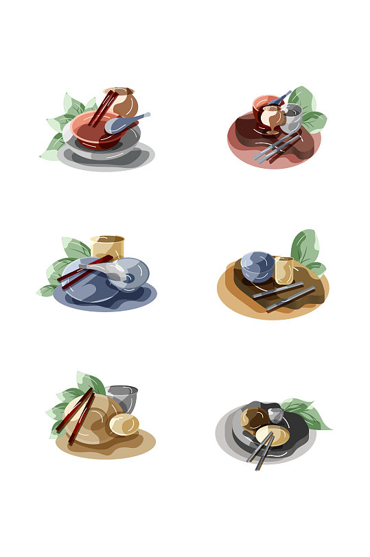 餐具碗筷碟子插画