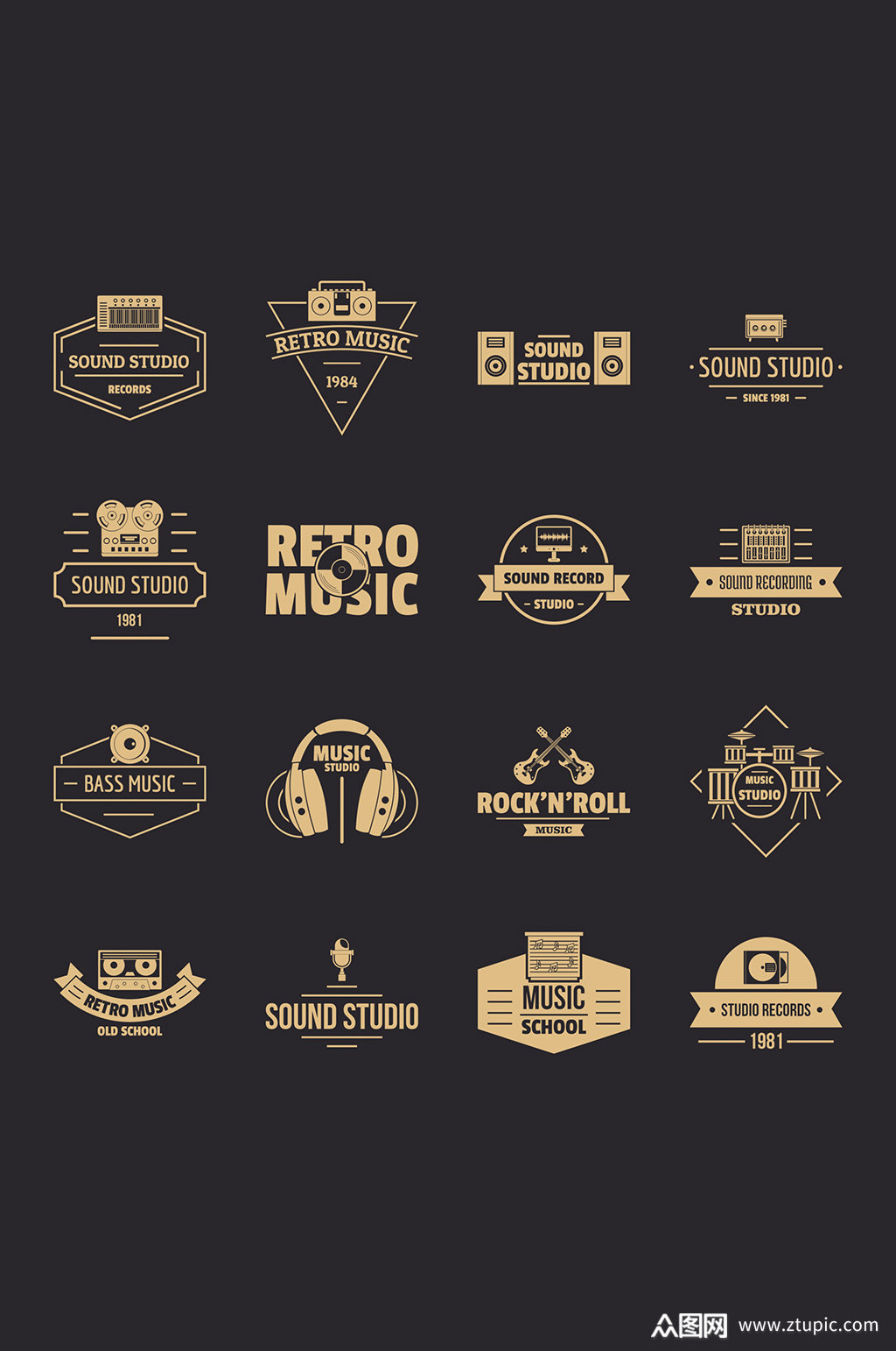 音乐工作室标志图标设置16个音乐演播