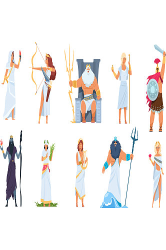 古希腊诸神古代神话中的卡通可爱