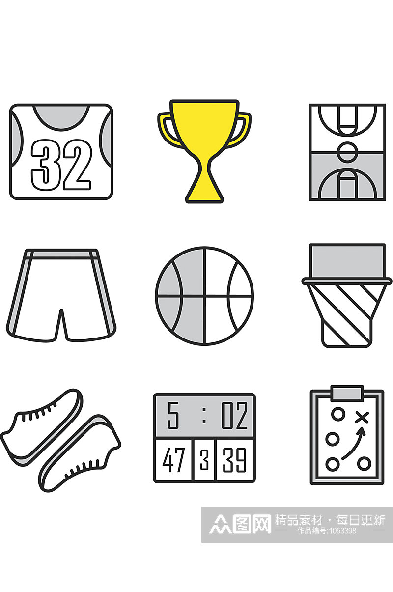 篮球线性图标集篮球服素材