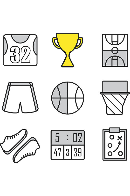 篮球线性图标集篮球服