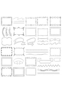 涂鸦框架边框手绘丝带横幅和素描