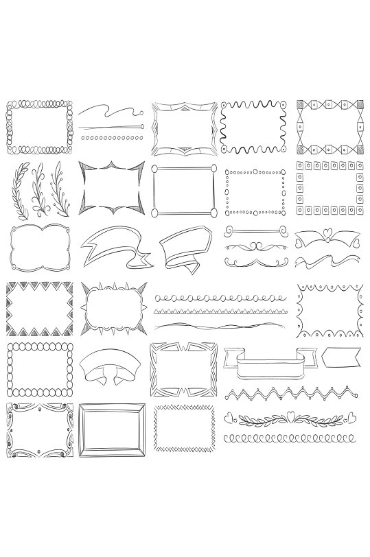 涂鸦框架边框手绘丝带横幅和素描