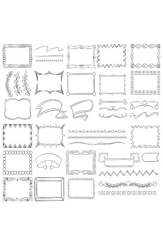 涂鸦框架边框手绘丝带横幅和素描