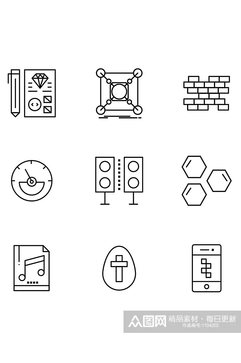 用于Web打印介质的9个现代轮廓符号素材