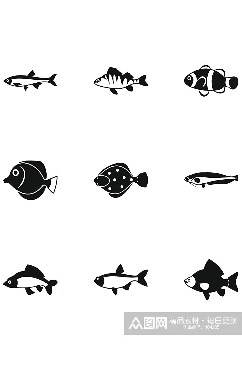 鱼图标种类设置鱼的9个种类的简单素材