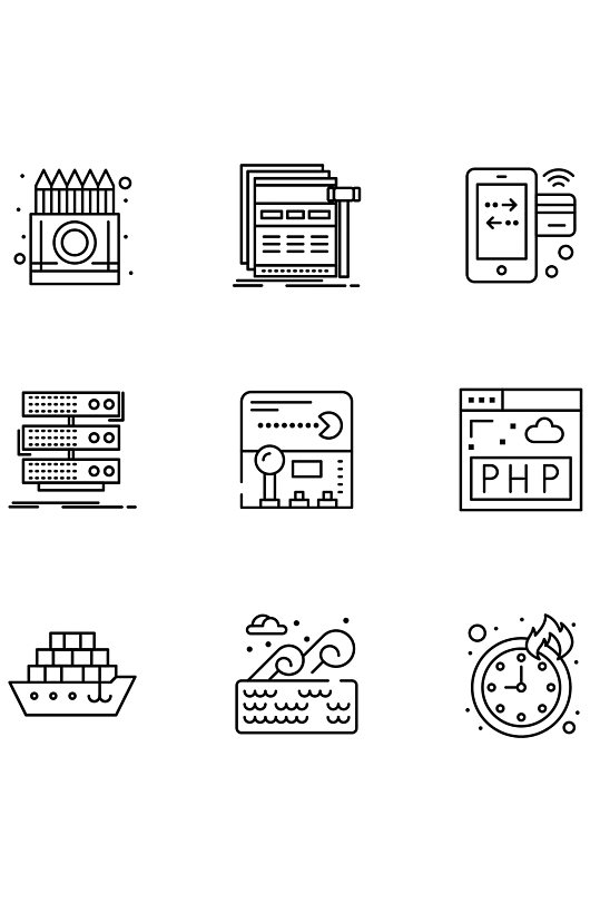 股票矢量图标包的9线符号和符号的机架
