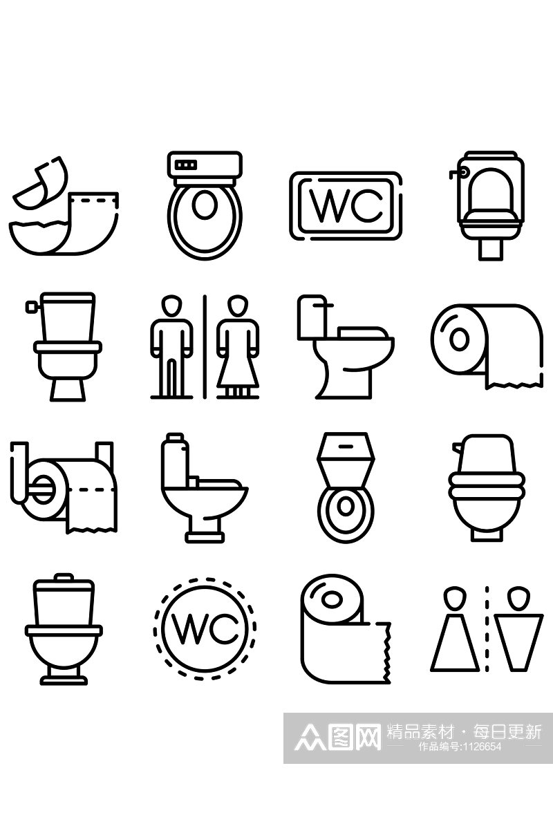 厕所的图标集概述套洗手间在白色背景素材