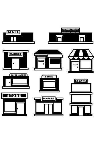 购物中心和商店建筑图标购物和零售