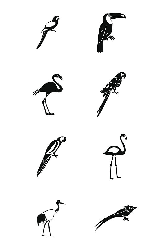 异国情调的鸟图标集简单的一整套异国