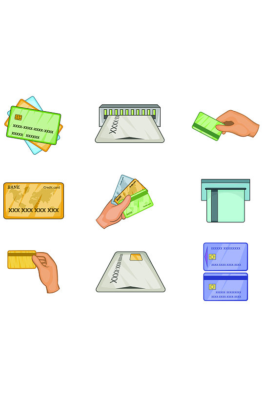 信用卡图标集动画片套信用卡