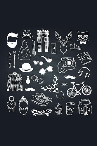 向量集的时髦涂鸦图标骑自行车和胡子
