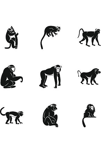 丛林猴子图标集简单的设置9丛林猴子