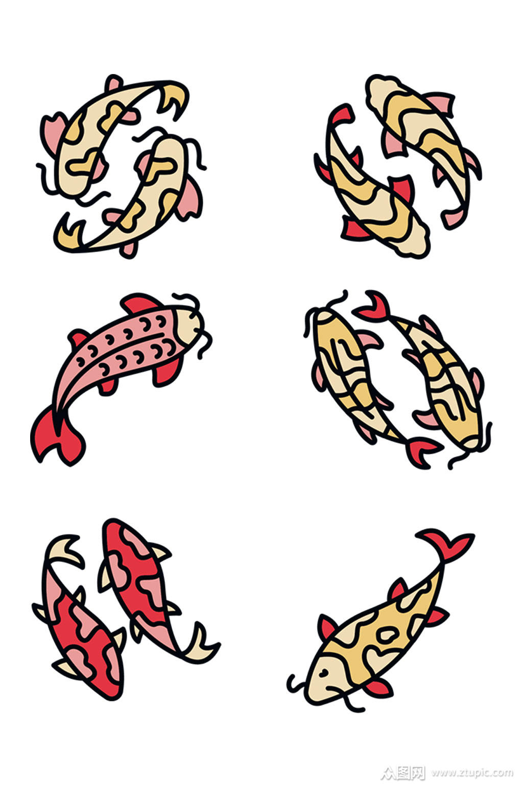 锦鲤鲤鱼图标设置概述套锦鲤矢量图标素材