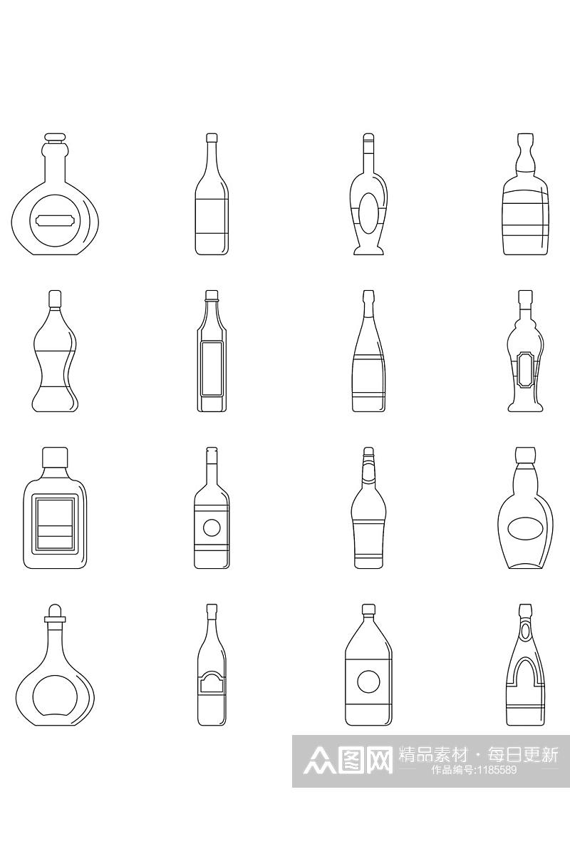 瓶形式图标集概述16个瓶形式传染媒介素材