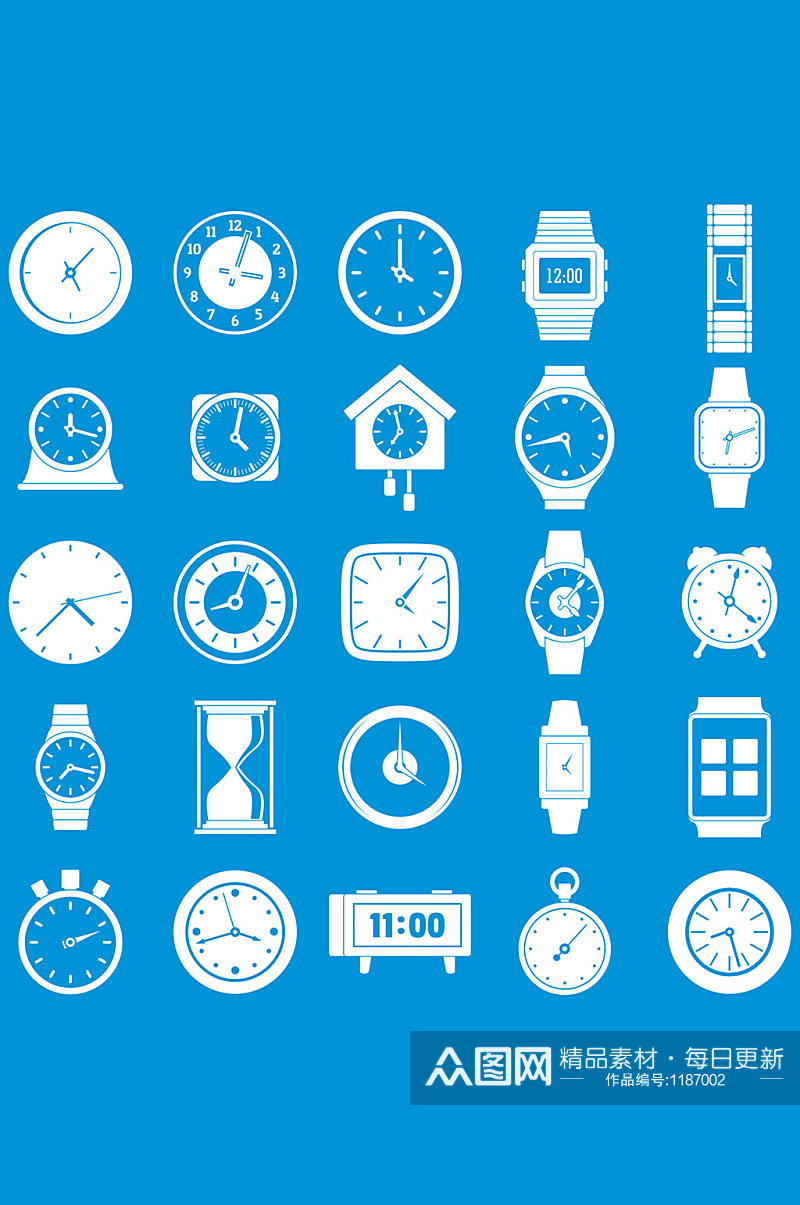 时间和时钟的图标集25个时钟传染媒介素材