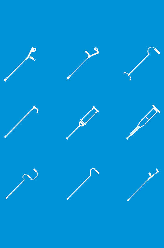 拐杖受伤支持护理腿依赖图标集9个拐杖