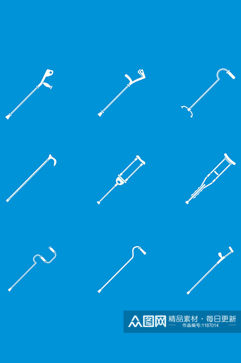 拐杖受伤支持护理腿依赖图标集9个拐杖素材