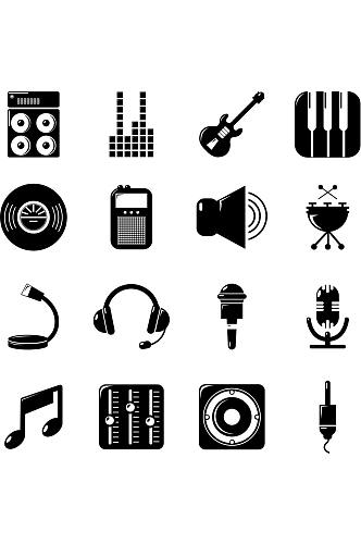 录音棚的符号图标集16个录音室标志