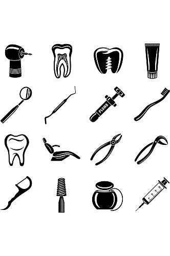 牙医的口腔科医生图标设置16个牙医