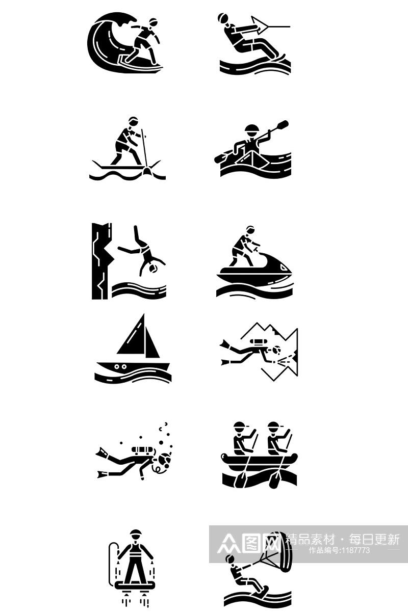 水上运动标志符号图标设置剪影符号素材