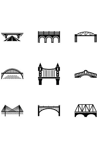 桥的图标集简单的套9桥矢量图标在白色