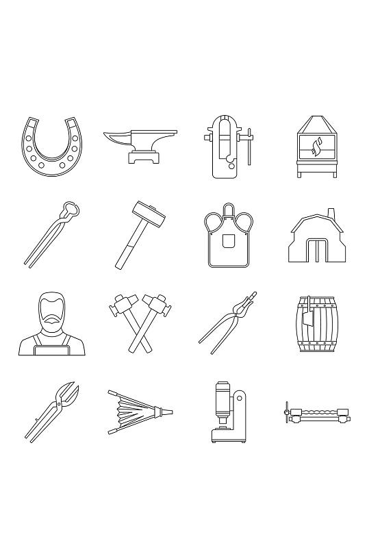 铁匠的图标集概述16个铁匠传染媒介