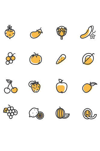 生鲜蔬菜水果线条图标