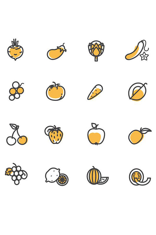 生鲜蔬菜水果线条图标