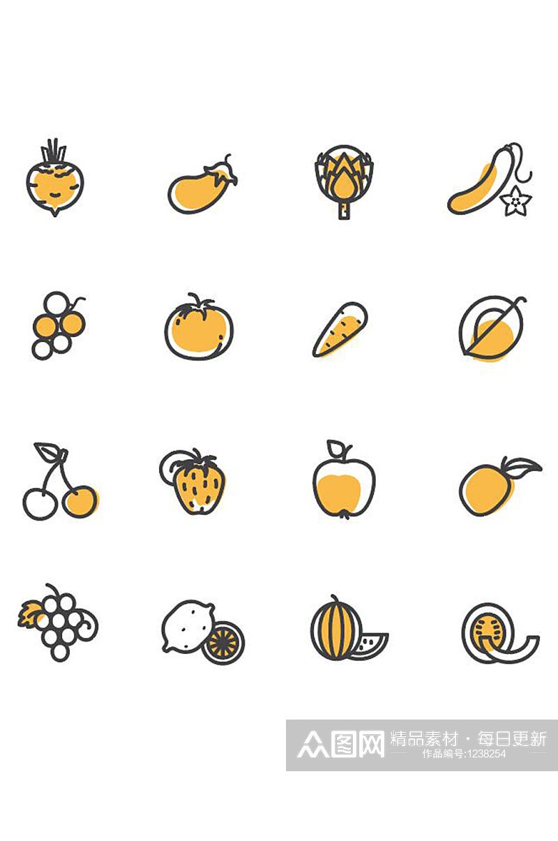 生鲜蔬菜水果线条图标素材
