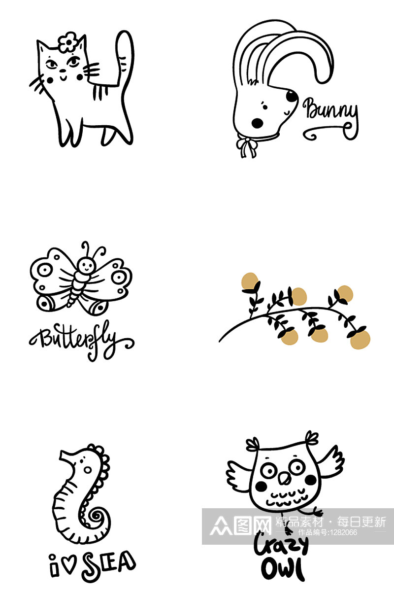 小动物线稿图形icon素材