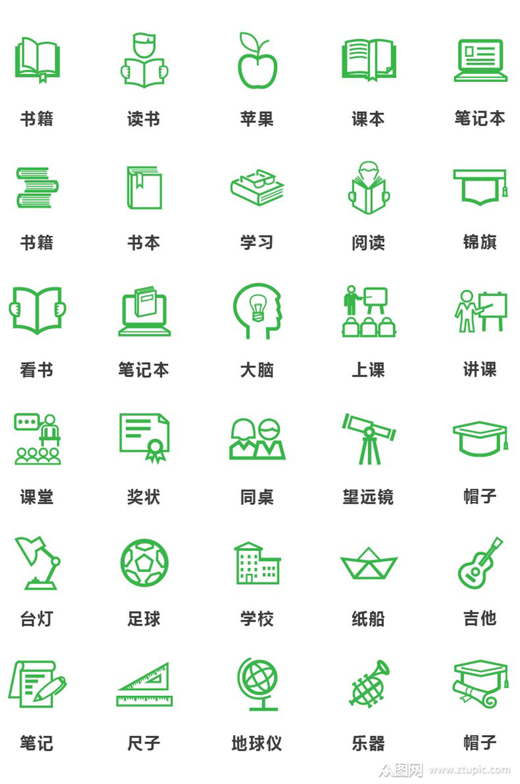 绿色简洁教育学习矢量图标