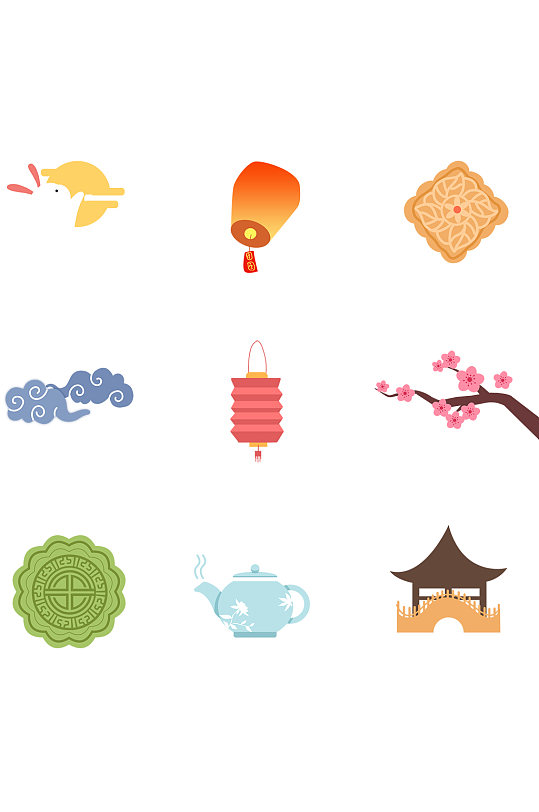 扁平化中秋节图标元素