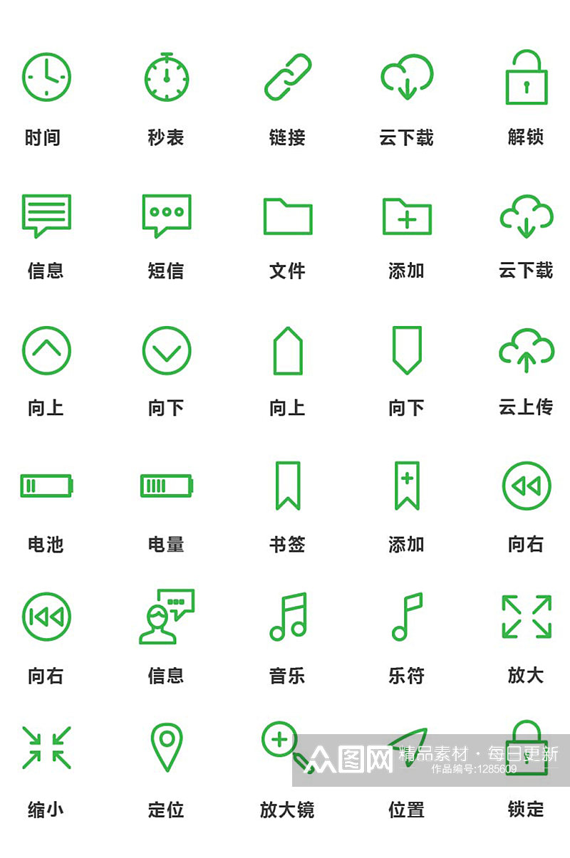 绿色简洁手机主题通用矢量图标素材