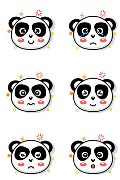 黑白卡通矢量熊猫表情