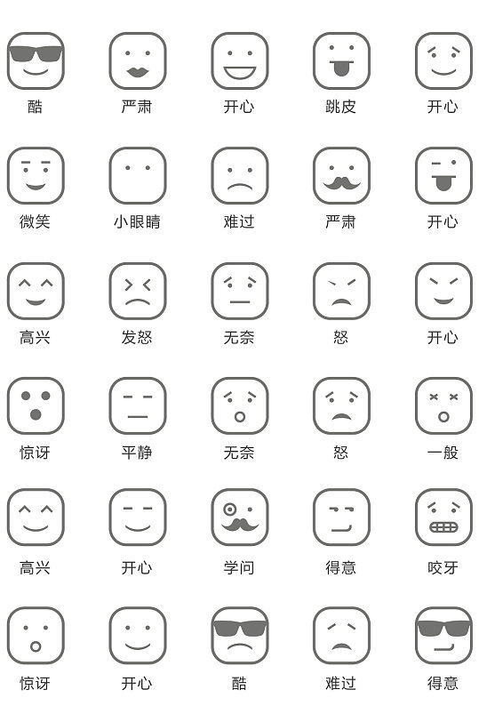 简笔人物表情图标矢量