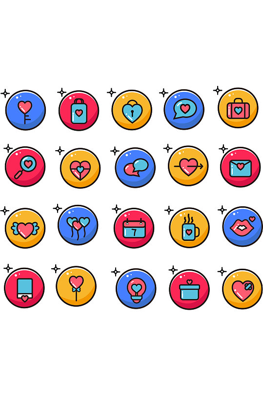 彩色圆形矢量情人节图标icon