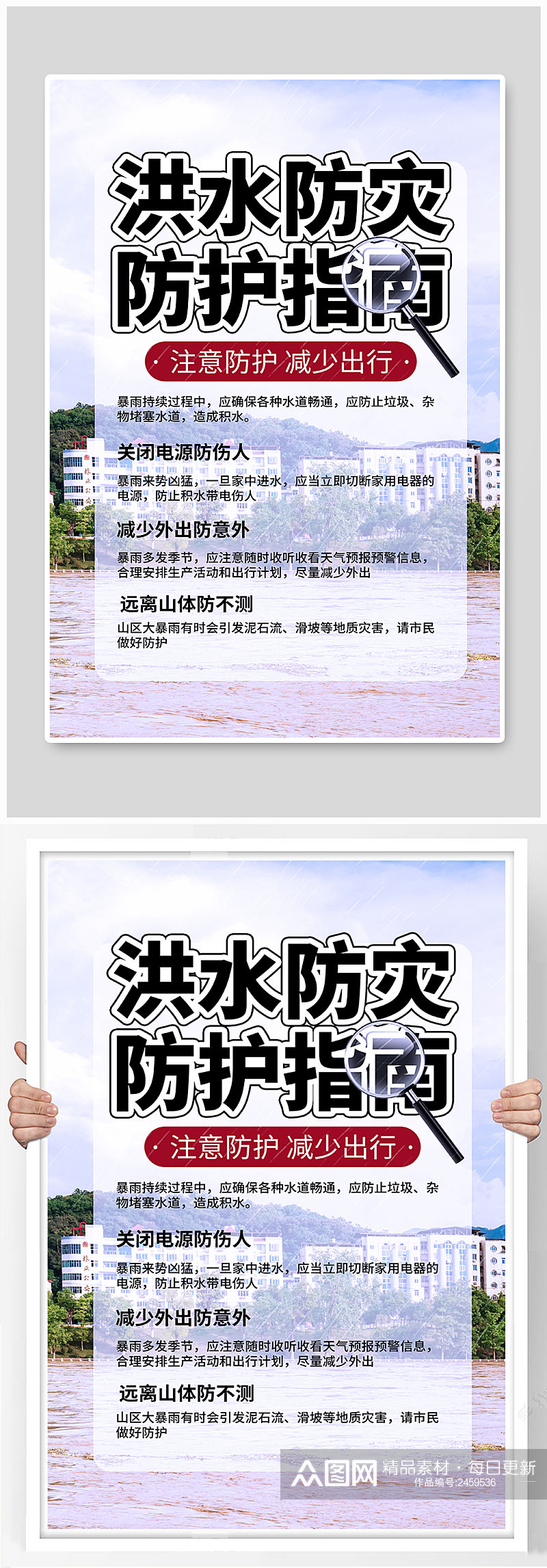洪水防灾防护指南公益宣传海报素材