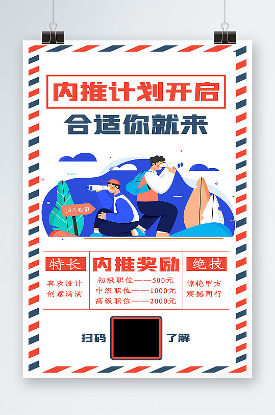 內(nèi)推扁平人物插畫白色簡約海報
