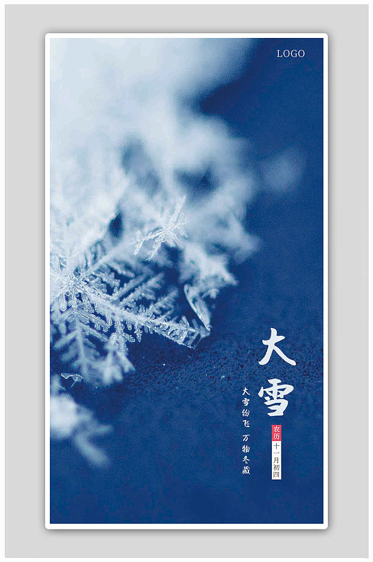蓝色大雪雪花大雪节气节气海报