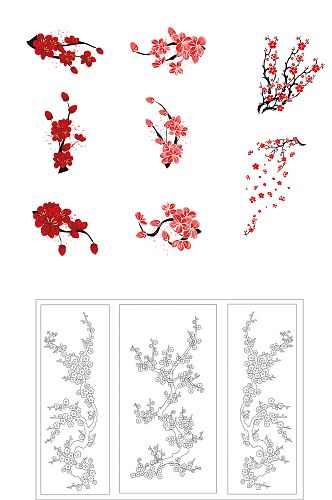 CDR矢量梅花黑白梅花